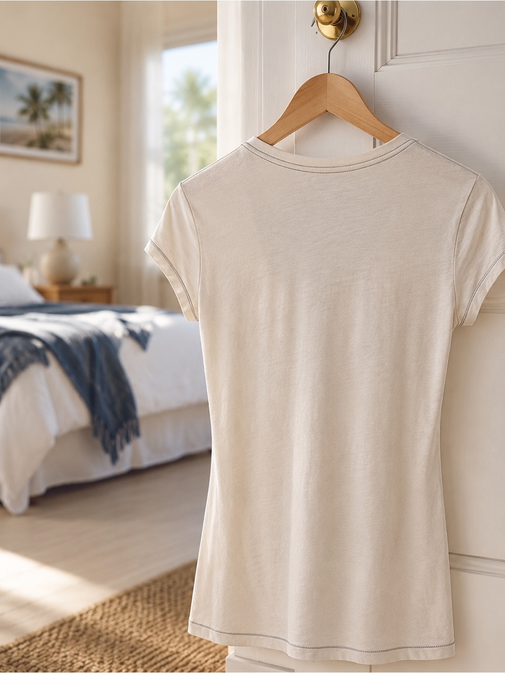 Cream and Metallic Siver V-Neck Graphic Tee Gray Stitch - Like New - Flagship - Picture 8 of 16